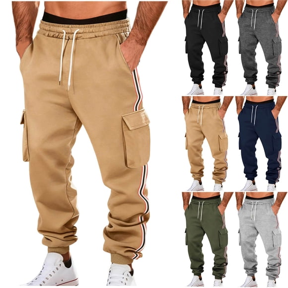 Sentmoon Sweatpants for Men Sweat Pants for Men Men Solid-Color Casual Loose Sports Texture Work Pants Drawstring Pockets Elastic Waistband Long Pants for Outdoor Activities and Hiking XXXL