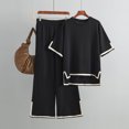 thumbnail image 2 of Ensembles Assortis de Détente pour Femmes, T-Shirts à Manches Courtes à Col Rond, Pantalons Amples à Jambes Larges, Pyjamas, Ensembles de PJs, Vêtements d'Été pour Femmes, 2 of 7