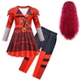 thumbnail image 1 of Combinaisons de Costume Rouges pour Fille, Robe Rouge à Enfiler et Pantalon, Déguisement d'Halloween pour 3-12 Ans, avec Perruque, 1 of 7
