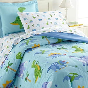 Wildkin 100% Coton 7 Pc Lit-en-A-Bag complet pour les garçons & Filles, Ensemble de draps comprenant un consolateur, une feuille plate, une drap équipée, deux oreillers et des shams, Ensemble pour câlins cozy, Sans BPA (terre de dinosaure)