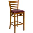 thumbnail image 1 of HERCULES Series Ladder Back Cherry Wood Restaurant Barstool - Burgundy Vinyl Seat, 1 of 6