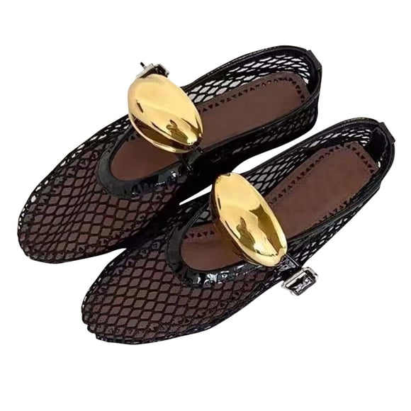 Xfvqtps Womens Breathable Mesh Flat Shoes Fashion Casual Slip on with Metallic Decor Lightweight Comfortable Walking Shoes Black