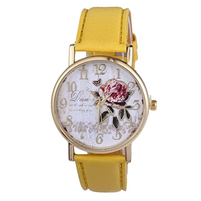 LYMAYTER Stylish Ladies Watch Stylish Women's Rose Pattern Watch - Faux Leather Strap, Quartz Movement