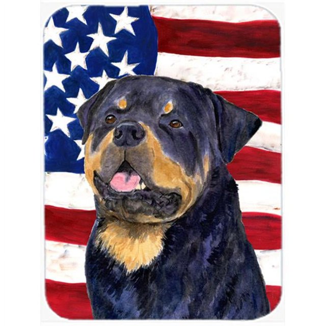 Carolines Treasures SS4009LCB USA American Flag With Rottweiler Glass Cutting Board - Large