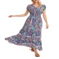 thumbnail image 1 of Women‘s Summer Short Sleeve V Neck Pattern Print Beach Dress, 1 of 9