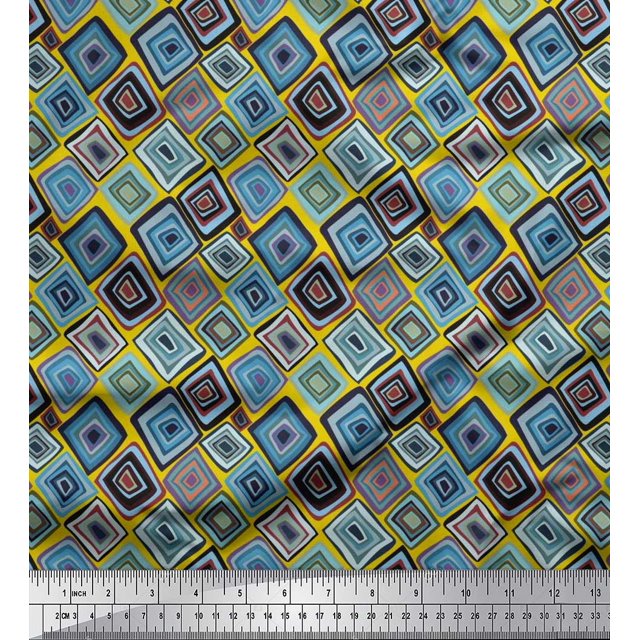 Soimoi Cotton Cambric Fabric Square Geometric Decor Fabric Printed Yard 42 Inch Wide