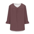 thumbnail image 5 of Timegard Hauts Grande Taille pour Femmes Col en V Froncé à Volants Manches 3/4 T-Shirts Confortables Décontractés Amples, 5 of 5