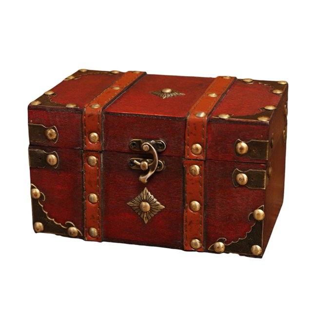 SUTENGDA Wooden Storage Box with Lock Large Capacity Multipurpose Decorative Treasure Chest Retro Style Storage Organizer