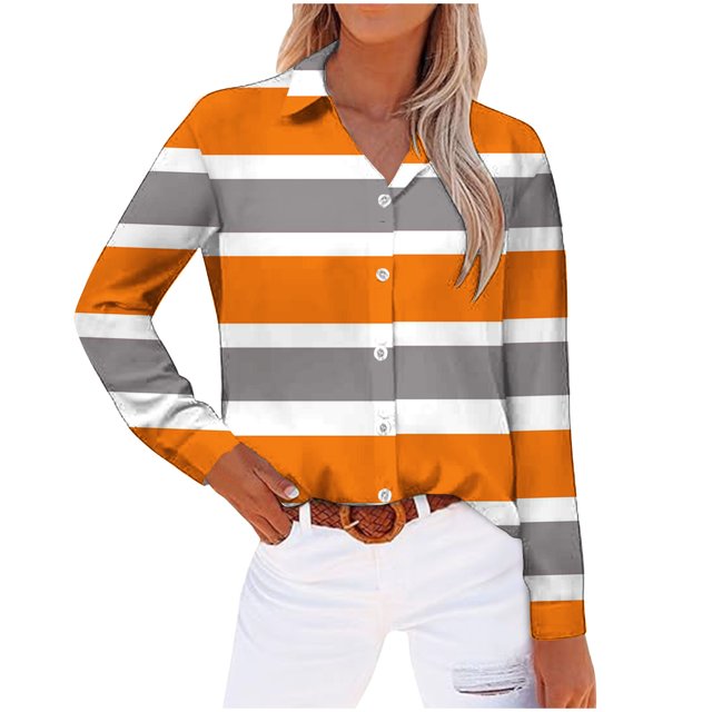 cfhntfmh Womens Color Block Shirts Soft Collared Long Sleeve Loose Buttons down Blouses Casual Fall Tunic Tops