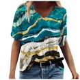 thumbnail image 4 of Birdeem T-Shirt à Col en V pour Femmes, Mode Décontractée, Grande Taille, Imprimé de Fleurs Pittoresques, 4 of 5