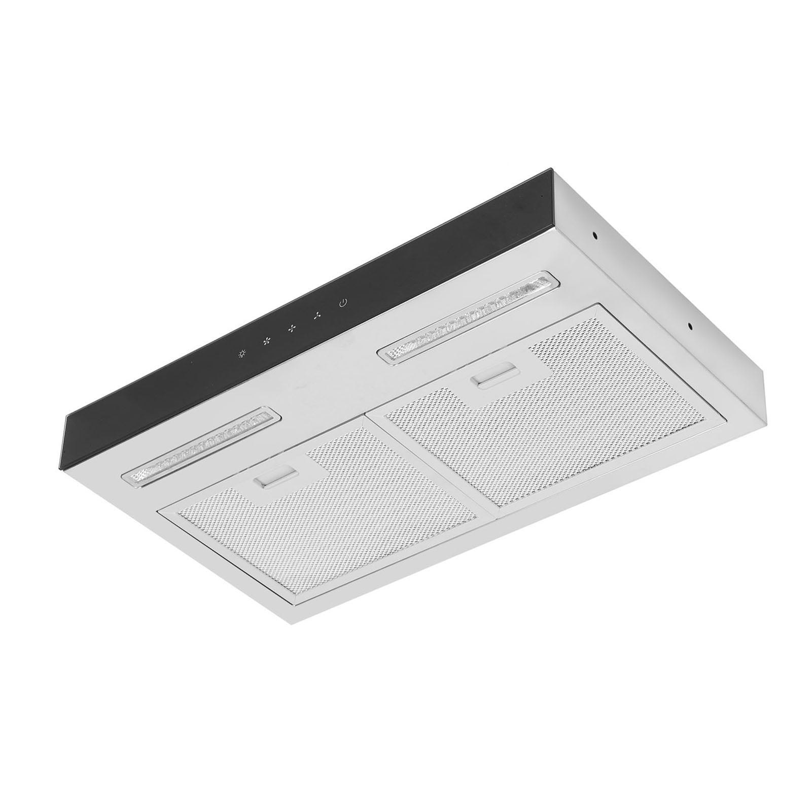 Under Cabinet Range Hood, Efficient Ventilation Dual Exhaust Fan Tempered Glass Panel 3 Adjustable Gear DC12V RV Stove Range Hood  for
