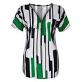 thumbnail image 3 of T-shirt pour Femme à Col en V, Haut à Rayures, Manches Courtes, Blouse à Fermeture Éclair, Blouse Ajustée en V, Vert, 4TG, 3 of 5
