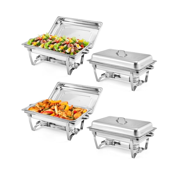 Ensemble de 4 Buffets à Réchaud en Acier Inoxydable, Ensemble de 8 QT de Réchauds et Réchauds de Buffet avec Couvercle et Porte-Carburant pour Fêtes, Mariages, Banquet, Traiteur