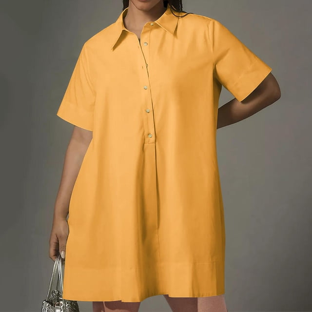 Robes pour Femmes 2024 Été Oversize Printemps/ Décontracté Ample à Manches Courtes Bouton Poche Robe Chemise Rabais de 50 % Liquidation!
