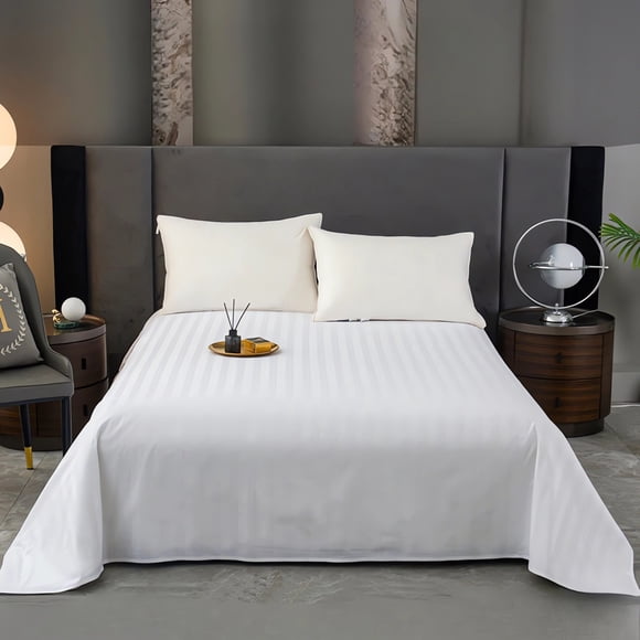 Amzcrzy Home and Kitchen, Bedding, Bedspreads, Coverlets & Sets, Gifts for Women, Guesthouse School Bath White Satin Strip Sheets Bed Linen Sheets Bed sheet