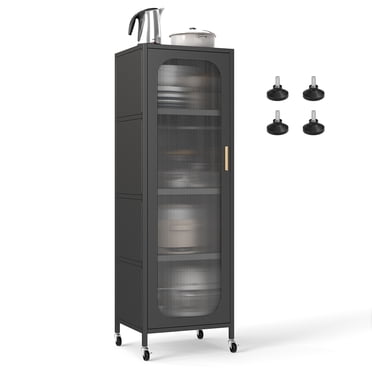 Costway Armoire de Rangement en Métal à 5 Niveaux, Haute et Étroite, Garde-Manger de Cuisine avec Tablettes Ajustables et Porte Semi-Transparente