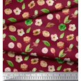 thumbnail image 3 of Soimoi Red polyester Crepe Fabric Anemone & Leaves Decor Fabric Printed Yard 42 Inch Wide, 3 of 3