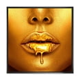 thumbnail image 1 of Designart Gold Paint Drips From Sexy Woman Lips FLOAT FRAME WALL ART, 1 of 4