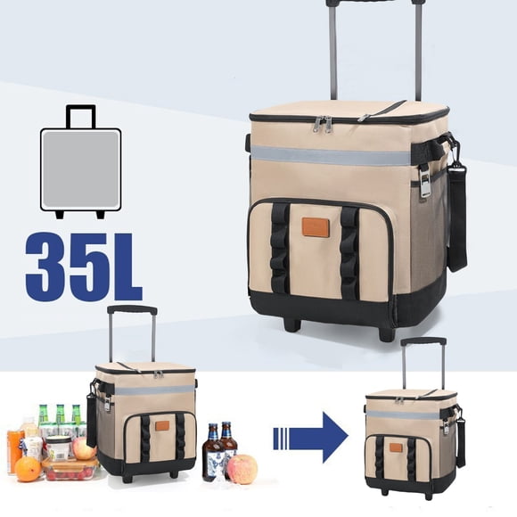 Insulated Rolling Cooler Bag with Telescopic Handle & Wheels | 12L Large Capacity Portable Ice Box for Car, Picnic & Travel | Dual Compartment Thermal Lunch Tote for Men & Women
