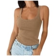 thumbnail image 1 of Women Spaghetti Strap Scoop Neck Ribbed Tank Tops Slim Fitted Cotton Camisole Basic Sleeveless Layering Shirts, 1 of 4