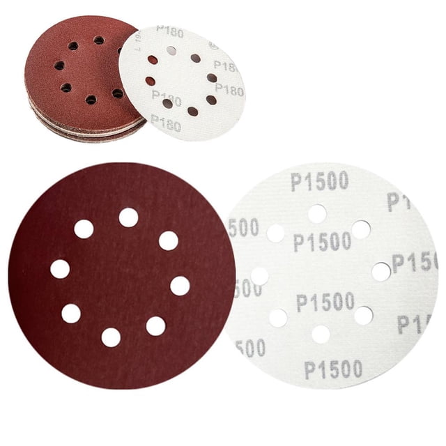10 Pcs Disques de Ponçage à Crochets et Boucles de 5 Pouces à 8 Trous Papier Sablé Rond Rouge, Tampons de Papier Sablé Ronds à Crochets et Boucles, Tampons de Papier Sablé en Oxyde d'Aluminium, pour Ponceuse Orbitale Aléatoire V4G3