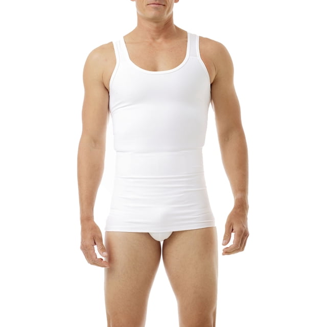 Underworks Débardeur de Compression Gainant pour Homme en Blanc, avec un design Sans Manches et de Larges Bretelles, et un Matériau de Compression Ajusté pour Aplatir les Courbes et les Bourrelets de la Poitrine et de la Section Intermédiaire. Idéal comme sous-Vêtement pour Homme Ou Vêtement de Compression, Il Est Sans Coutures et Discret sous les Vêtements.