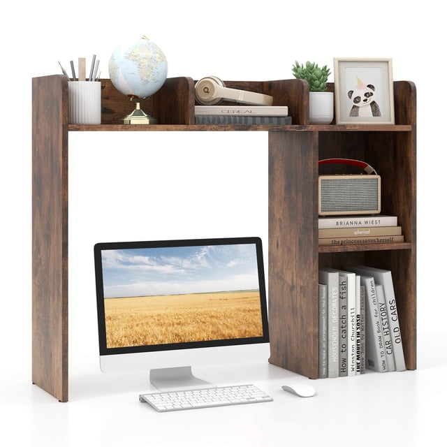 Costway Desk Bookshelf Desktop Storage Organizer Display Shelf Rack Dorm Office Brown