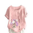 thumbnail image 3 of QATAINLAV Chemises en Lin et Coton pour Femmes Décontractées Amples à Manches Courtes Blouse Boutonnée Surdimensionnée à Col Rond Tunique Graphique T-Shirts Hauts d'Été de Plage Soldes des Fêtes Rose TG, 3 of 5