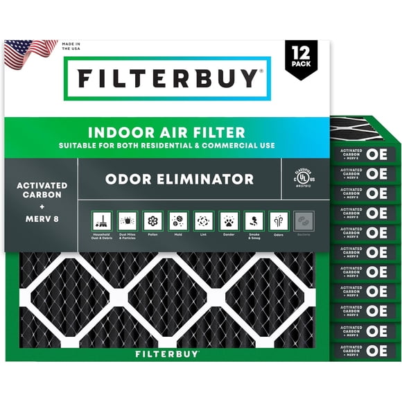 Filterbuy 20x20x1 Air Filter MERV 8 Odor Eliminator, HVAC AC Furnace Air Filters Replacement (12-Pack)