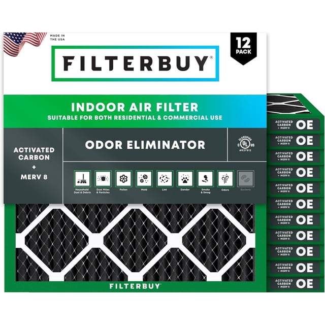Filterbuy 20x20x1 Air Filter MERV 8 Odor Eliminator, HVAC AC Furnace Air Filters Replacement (12-Pack)