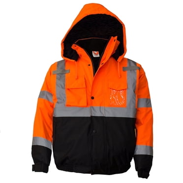 New York Veste de Travail Haute Visibilité WJ9011-S pour Homme ANSI Classe 3, Veste de Sécurité Bomber Haute Visibilité, Imperméable (Petit, Orange)