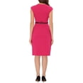thumbnail image 3 of INSPIRE CHIC Robe de Bureau Élégante pour Femme à Col Rond, Manches Cap, Ceinturée, Robe Fourreau de Travail Rose Vif TP, 3 of 5