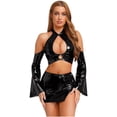 thumbnail image 1 of Linjinx Womens Wet Look Off Shoulder Flared Sleeve Crop Tops Rave Party Cut Out Camis Clubwear Black XL, 1 of 6