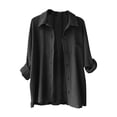 thumbnail image 4 of Timegard Tops for Women Lapel Neck Long Sleeve Button up Shirts Solid Color Fall Casual Loose Blouse, 4 of 4
