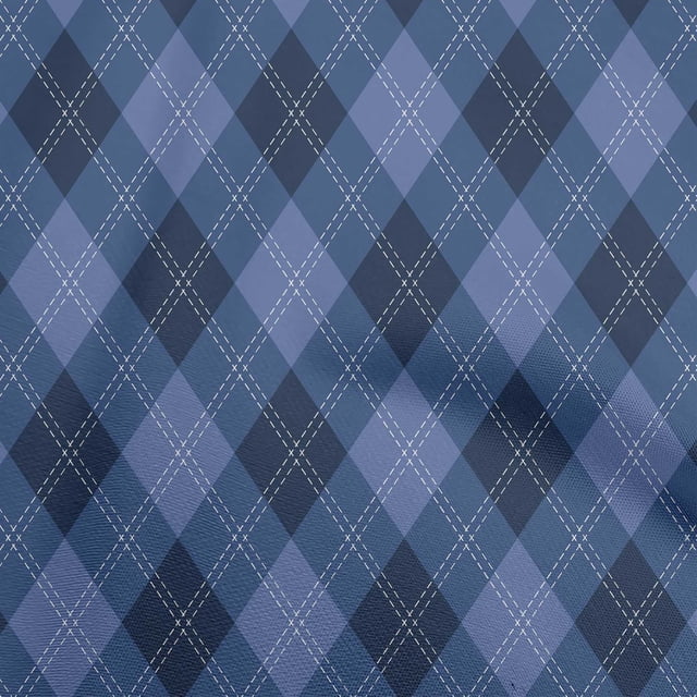 oneOone Velvet Medium Blue Fabric Check Sewing Material Print Fabric By The Yard 58 Inch Wide