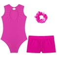 thumbnail image 4 of RUNQHUI Kids Girls Gymnastics Dance Active Outfit Sleeveless Patchwork Rhinestones Leotard with Shorts Hot Pink 14, 4 of 7