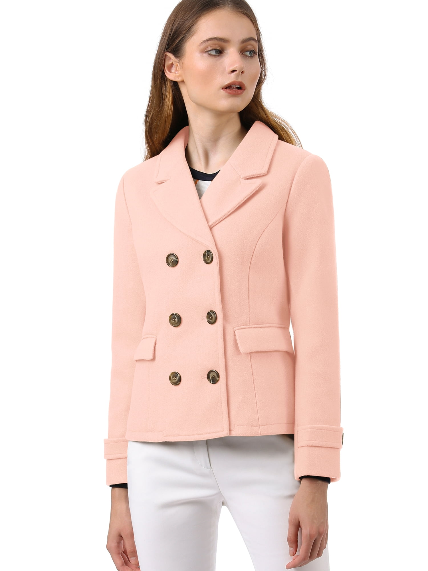 INSPIRE CHIC Caban Court d'Hiver pour Femme à Revers Cranté en V, Double Boutonnage
