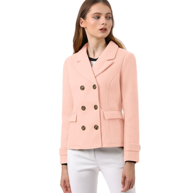 INSPIRE CHIC Caban Court d'Hiver pour Femme à Revers Cranté en V, Double Boutonnage