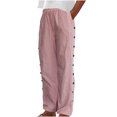 thumbnail image 1 of Timegard Lounge Pants for Women Elastic Waist Button Striped Trousers Fall Casual Lightweight Pants, 1 of 6