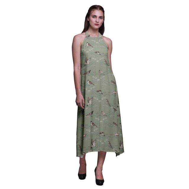 Bimba Robe de Plage Dos Nu Longue à Col Licou Imprimée pour Femmes - Medium