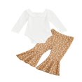thumbnail image 1 of 2 Pieces Baby Suit Set  Solid Color U-Neck Long Sleeve Ruffle Romper+ Floral Print Flared Pants for Girls  0-18 Months, 1 of 9