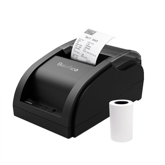 Bisofice Desktop 58mm Thermal Receipt Printer Wireless Barcode Printer USB+BT Connections with 1 Roll Paper