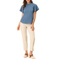 thumbnail image 2 of INSPIRE CHIC Women's Ruched Ruffled Neck Keyhole Back Blouse Blue Gray XS, 2 of 5