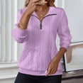 thumbnail image 2 of Timegard Hauts pour Femmes Col en V à Revers Fermeture Éclair Manches Longues Tunique Décontractée Confortable Texture Chandail, 2 of 6
