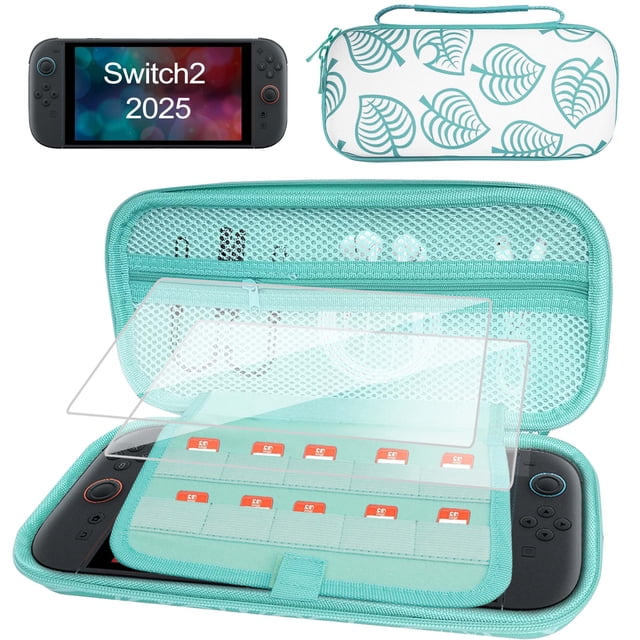 Carrying Case for Nintendo Switch 2, Protective Hard Shell Portable Storage Bag with 10 Cartridges & 2 Screen Protectors for Switch 2 Game Accessories, Green