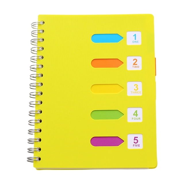 ZTTD 5 Subject Notebook, Spiral Notebooks College Ruled with Dividers Tabs, 240 Pages A5 Office Notebooks for Work, Professional Organizer Notebooks for Note Taking Office, Yellow