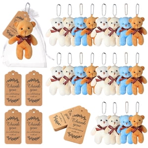 20PCS Mini Bear Stuffed Plush Bear, Mini Teddy Bear Bulk with Thank You Tag Organza Packing Bag, for Guest Baby Shower Souvenirs Birthday Party(4 Colors)