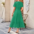 thumbnail image 5 of biudgviw Robes Maxi pour Femmes Été Manches Courtes Col en V Oeillets Ajouré à Étages Robe Trapèze Fluide Robe de Plage Vacances, 5 of 5