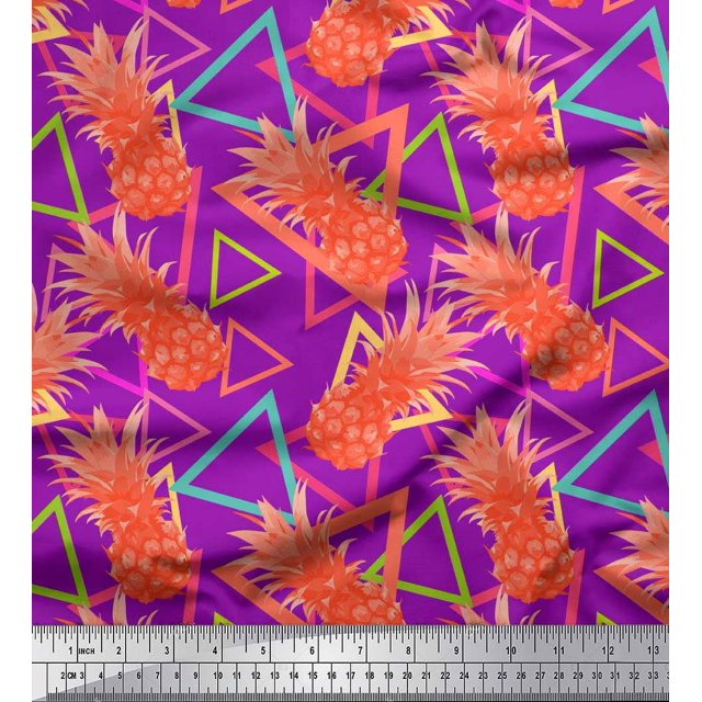 Soimoi Silk Fabric Triangle & Pine Fruits Print Sewing Fabric Yard 42 Inch Wide