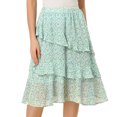thumbnail image 1 of INSPIRE CHIC Women's Elastic Waist Midi Layered Chiffon Skirt Green M, 1 of 5